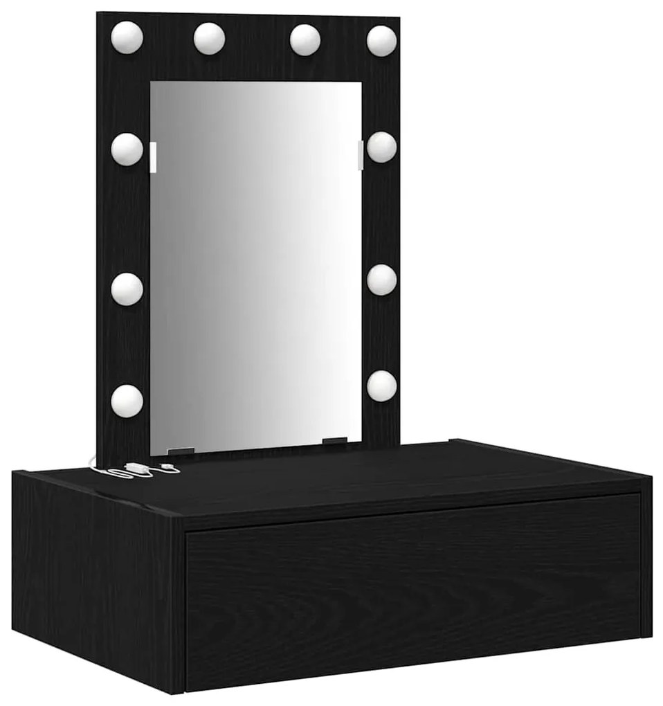 Mesa de Maquiagem Montada na Parede com Luzes LED - Carvalho Preto