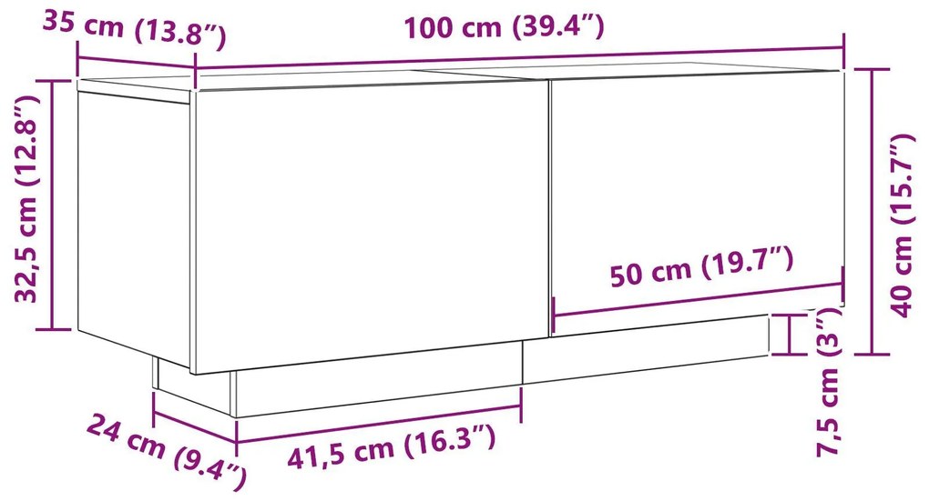 Estante para TV vidaXL Preta em Carvalho 100x35x40 cm em Madeira Engen