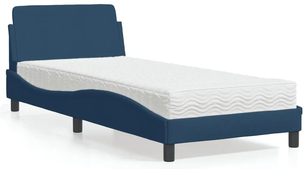 vidaXL Cama com colchão Dover 90x200 cm tecido azul