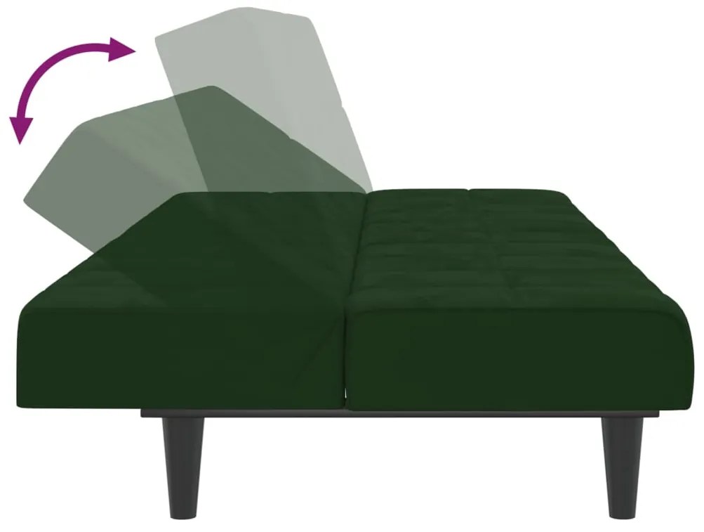 Sofá-cama de 2 lugares veludo verde-escuro