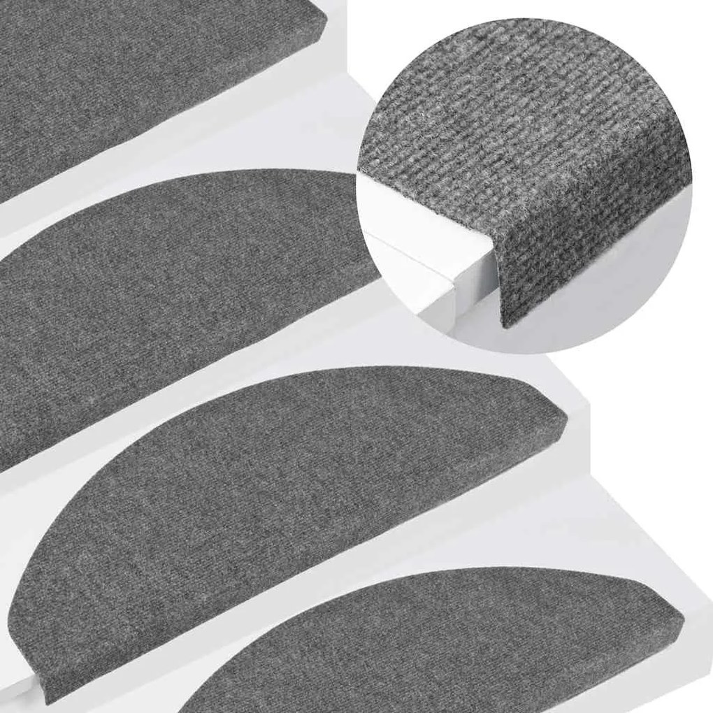 vidaXL Tapetes de escada adesivos 30 pcs 65x22,5x3,5 cm cinzento