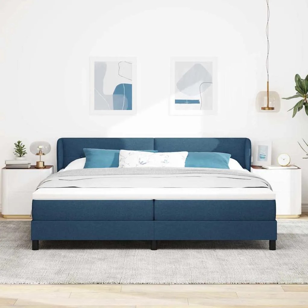 Cama Box Spring com Colchão Azul 200x200 cm Tecido