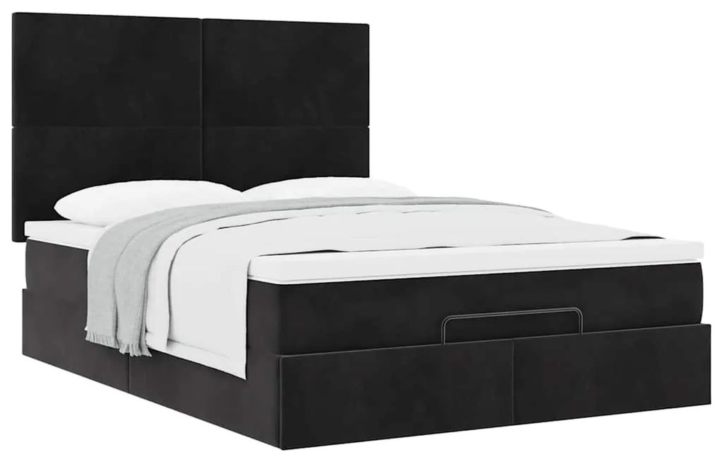 Estrutura de cama otomana com colchões 140x200 cm veludo preto