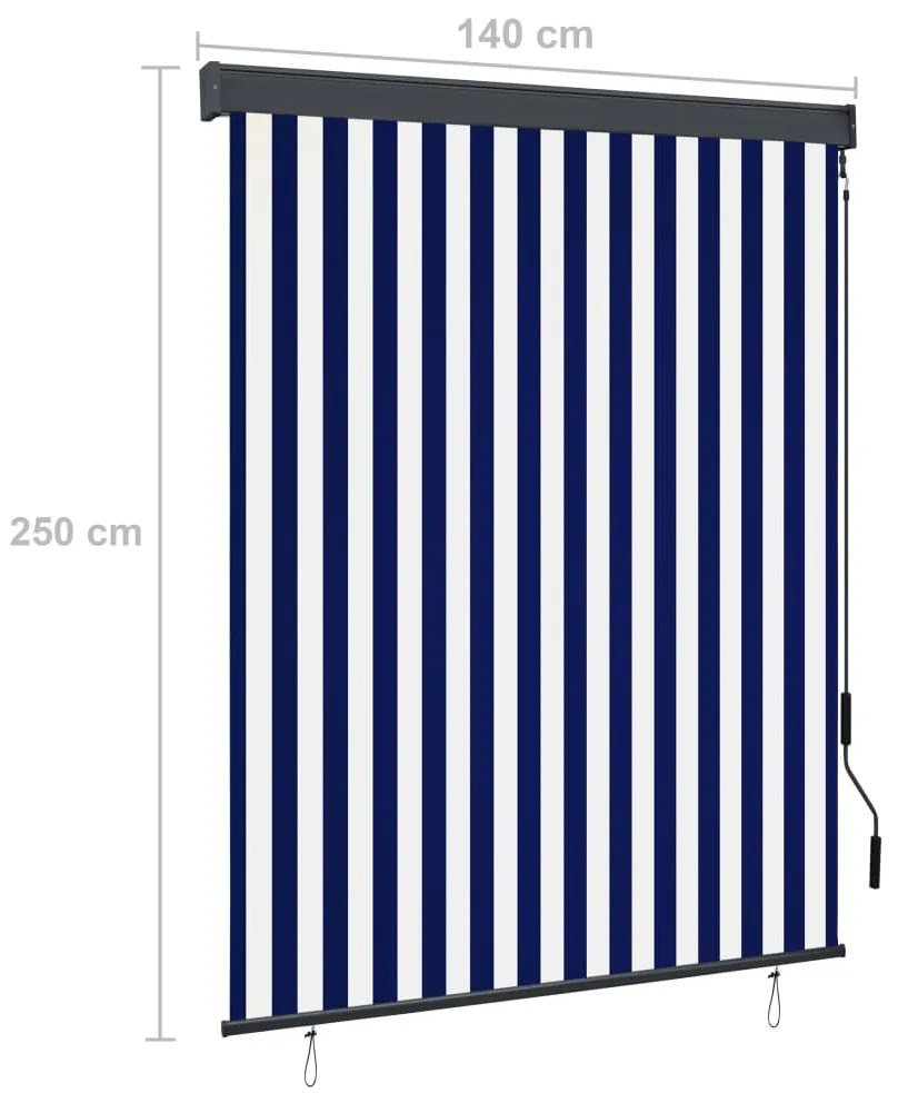 Estore de rolo para exterior 140x250 cm azul e branco