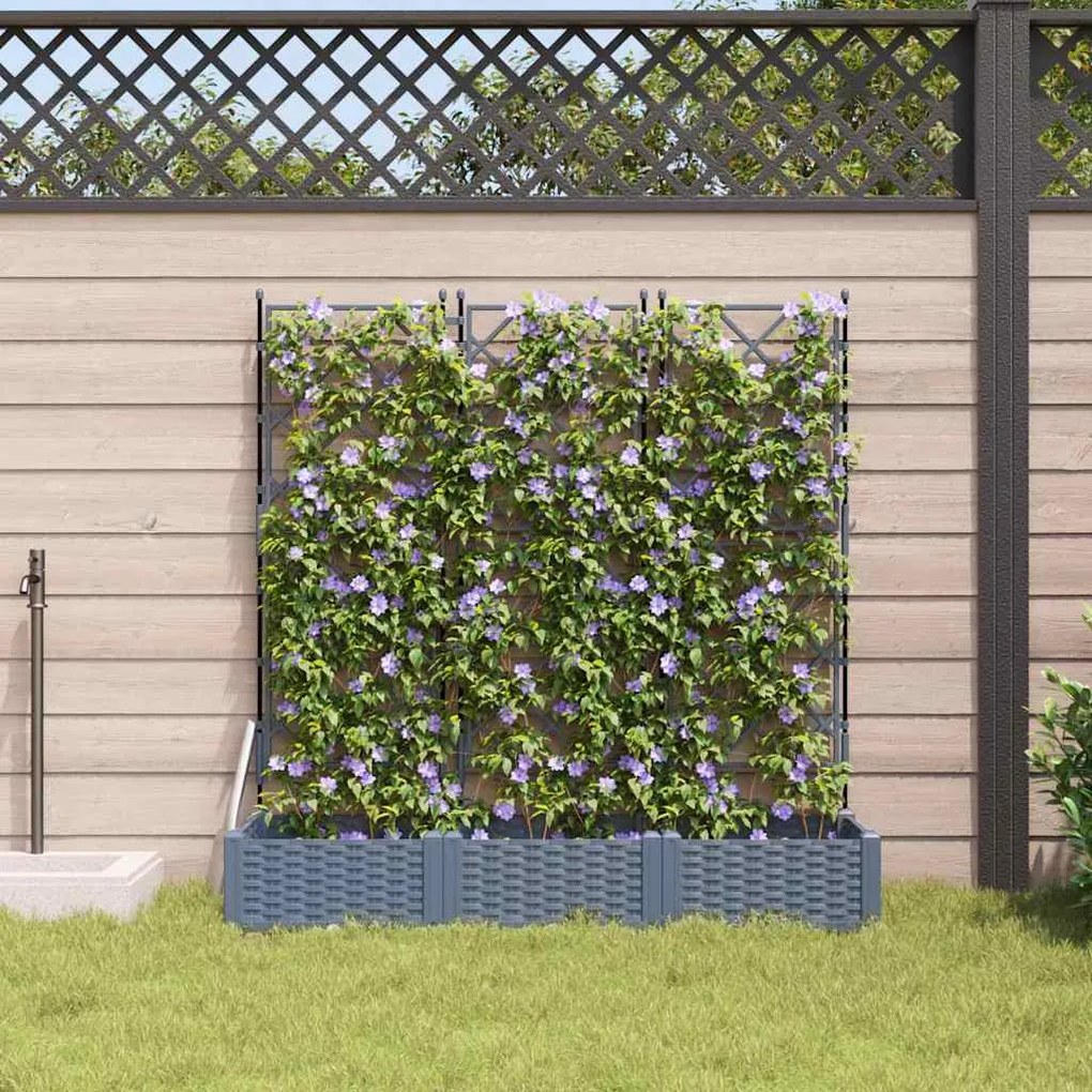 Jardineira de Jardim com Treliça 3 pcs Cinza Claro 120x40x125,5 cm