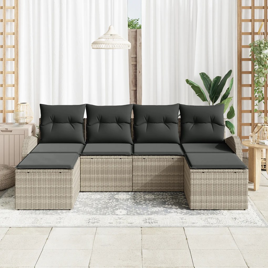Conjunto de Sofás de Jardim vidaXL 6 Peças com Almofadas Cinza Claro e