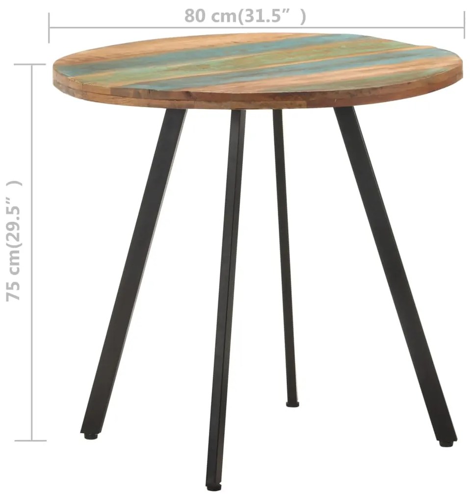 Mesa de jantar 80 cm madeira recuperada maciça