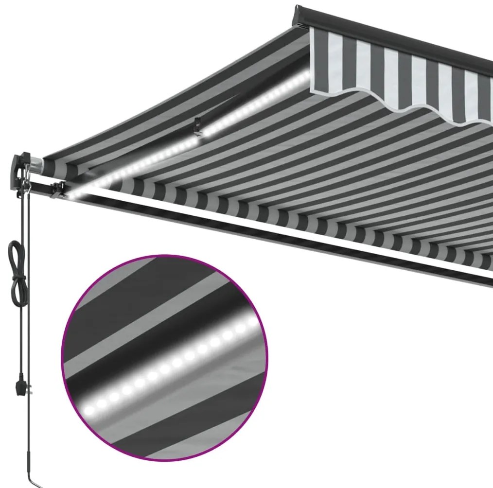 Toldo retrátil automático com LEDs 400x300 cm antracite/branco