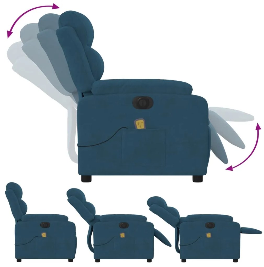 Poltrona de massagens reclinável elétrica veludo azul