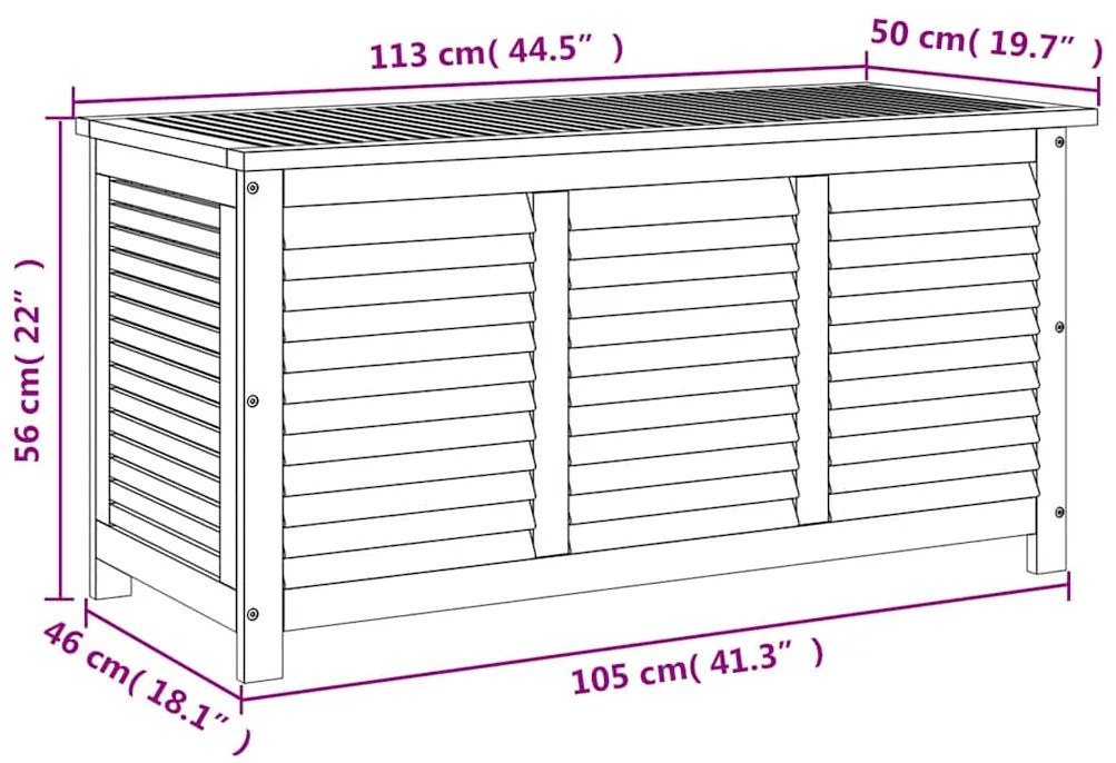 Caixa arrumação jardim c/ veneziana 113x50x56 cm acácia maciça