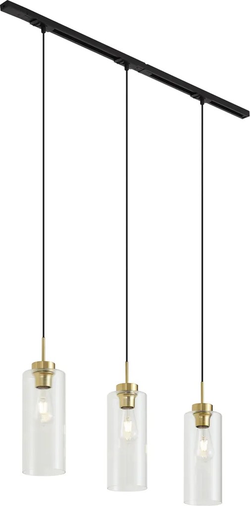 Sistema de Calhas Moderno Preto com 3 Candeeiros Pendentes Dourado com Vidro Transparente Monofásico - Iconic Laura