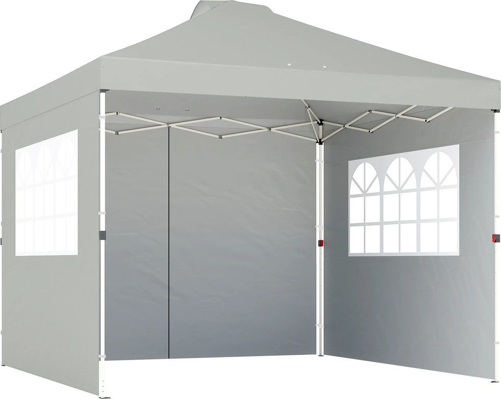 Outsunny Pavilhão 3x3 m Impermeável Altura Ajustável Pop-up Dobrável com 3 Paredes Laterais, Janelas, Ventilação, UV50+ Cinza Claro | Aosom Portugal
