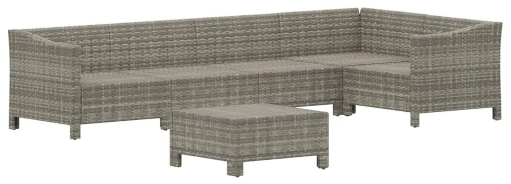6 pcs conjunto lounge de jardim c/ almofadões vime PE cinzento