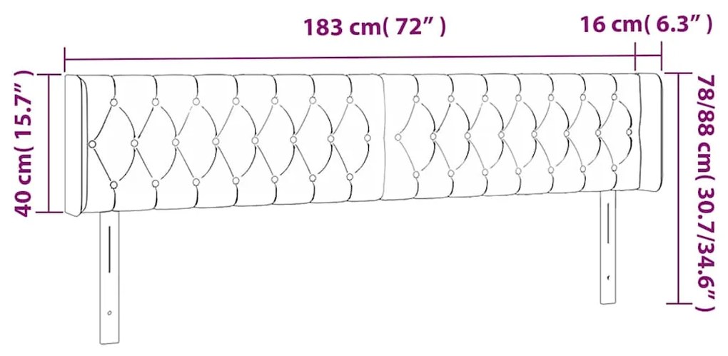 Cabeceira de cama c/ abas tecido 183x16x78/88 cm cinzento-claro
