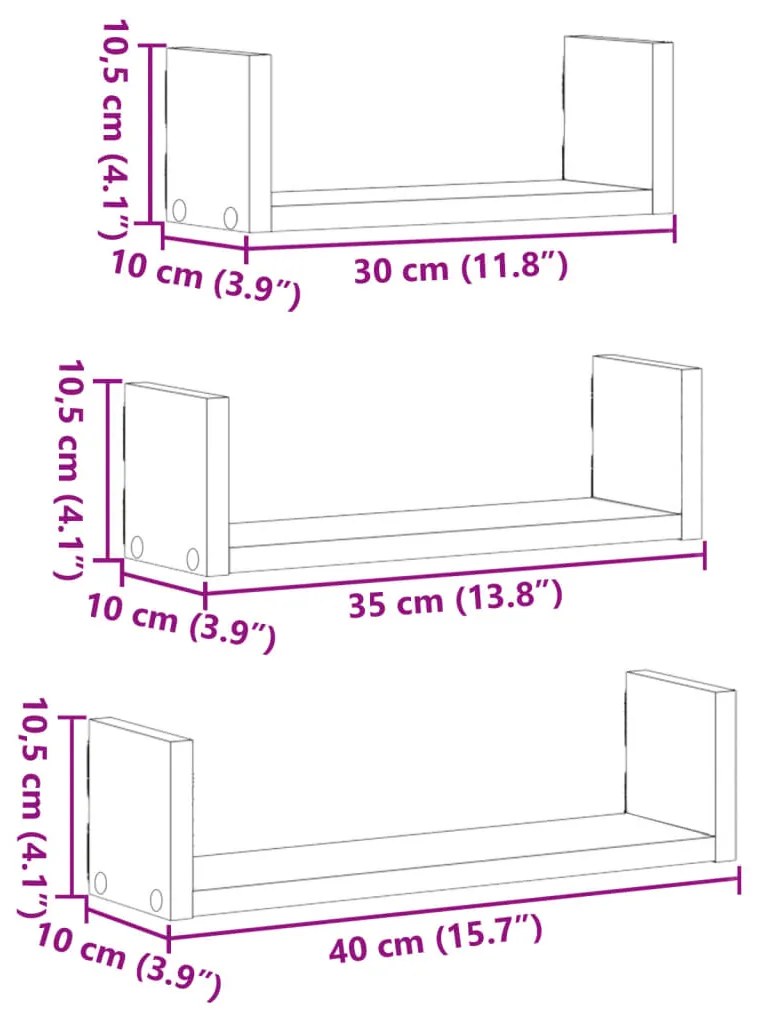 Prateleiras de parede 3pcs derivados madeira carvalho artisiano