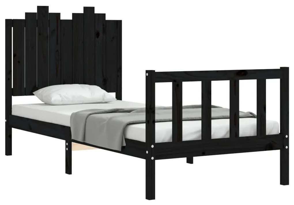 Estrutura de cama com cabeceira 90x200 cm madeira maciça preto