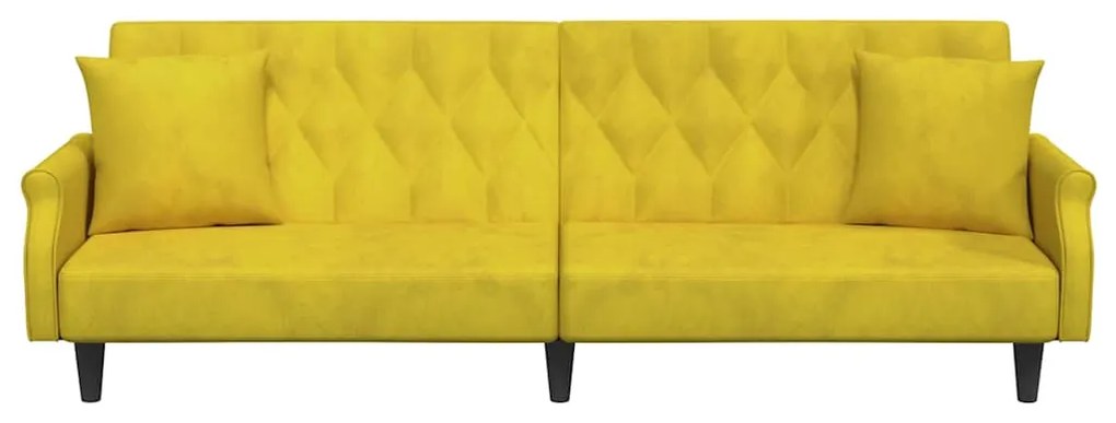 Sofá-cama com apoio de braços veludo amarelo