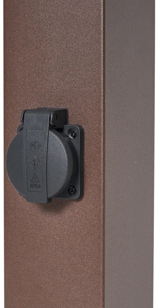 Candeeiro de exterior castanho ferrugem com vidro transparente 80cm IP44 com tomada e sensor de movimento - Malios