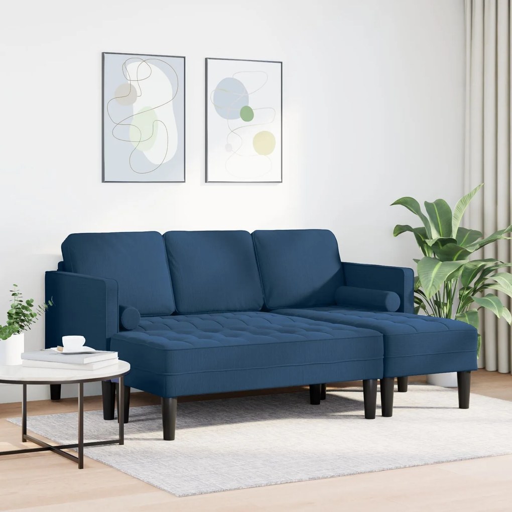 Conjunto de Sofá de 2 Peças com Almofadas em Tecido Azul