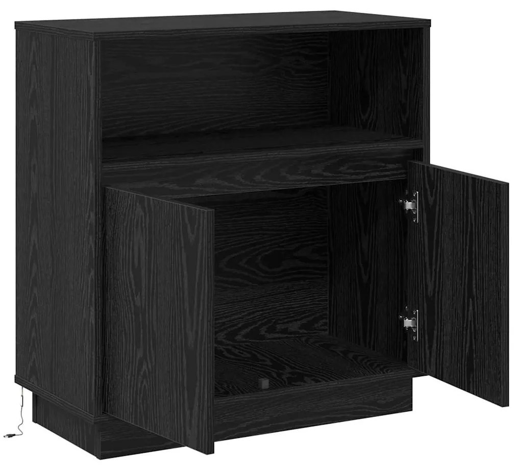 Sideboard com LED Madeira Carvalho Preto 71x34,5x75 cm