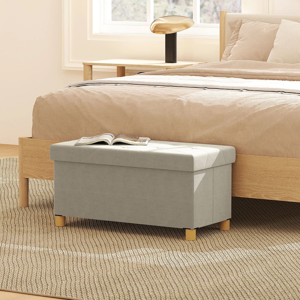 Banco de arrumação dobrável para colocar ao pé da cama, com 67 L de capacidade e 120 kg de carga máxima, com tampa, 76 L x 38 L x 38 A cm, cor creme