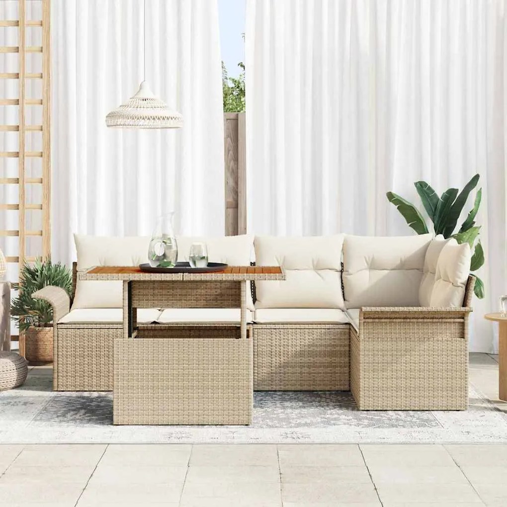 Conjunto de Jantar de Jardim de 6 Peças com Almofadas de Rattan Poli B