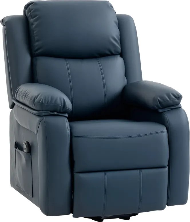 Poltrona Relax Levanta Pessoas com Controle Remoto Reclinação Elétrica de 160° Apoio para os Pés 76x90x105 cm Azul Escuro