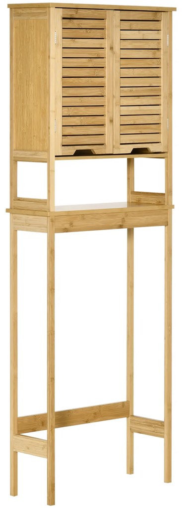 kleanklin Móvel de Bambú sobre Sanita Armário Alto para Casa de Banho com 2 Portas 1 Prateleira Interior e 1 Prateleira de Armazenamento 60x23x173cm Natural