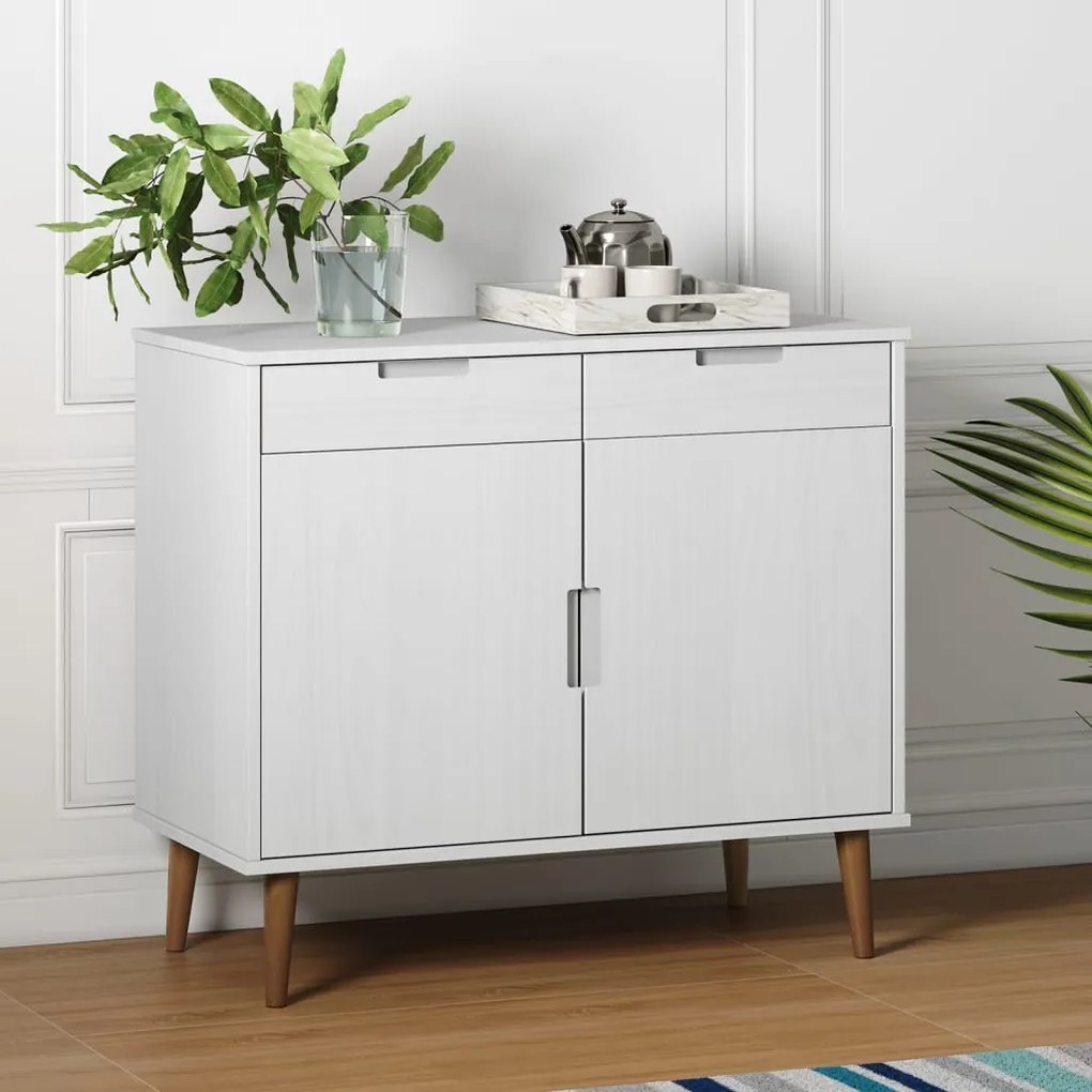 vidaXL Aparador MOLDE 90x40x80 cm pinho maciço branco