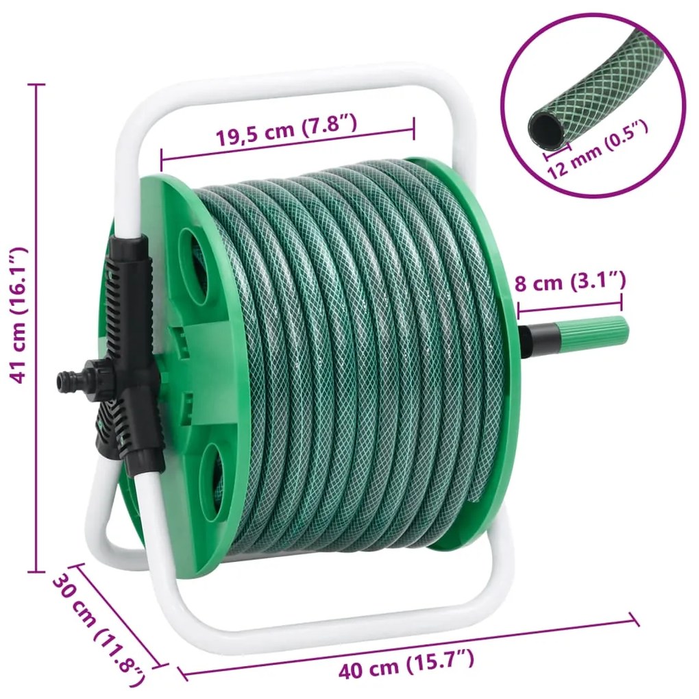 Enrolador independente com mangueira de 30 m PVC verde