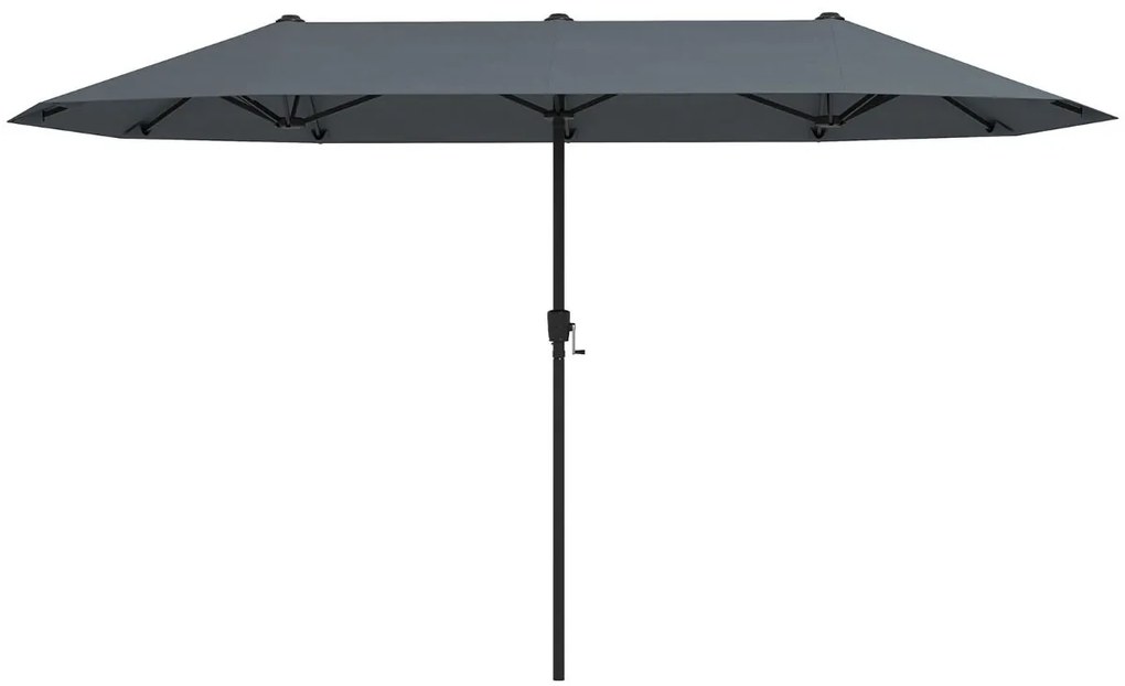 Guarda-sol de 392 cm com dupla face, grande, tamanho duplo, com manivela e 12 varas resistentes para jardim Cinzento
