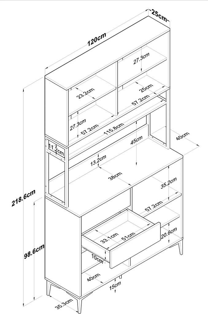 Armário Alto de Cozinha "Stella" - Nogueira e Branco - Design Moderno