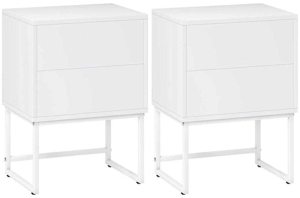 Conjunto de 2 Mesas de Cabeceira Estreitas Mesas de Cabeceira Quarto com 2 Gavetas Abertura por Pressão 40x30x55 cm Branco