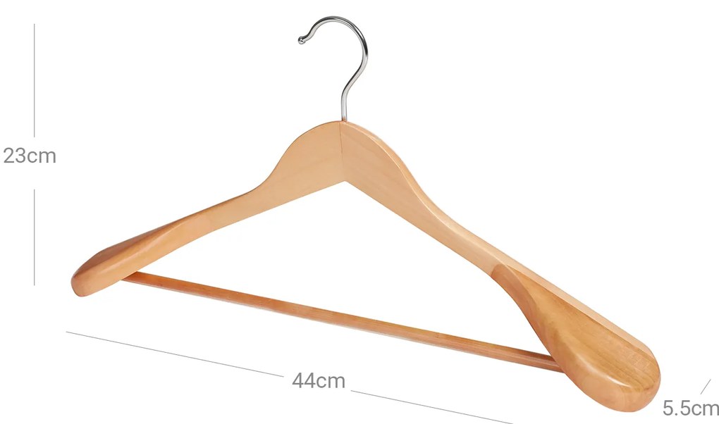 Conjunto de 6 cabides em madeira maciça 44 x 5,5 x 23 cm Cor Natural