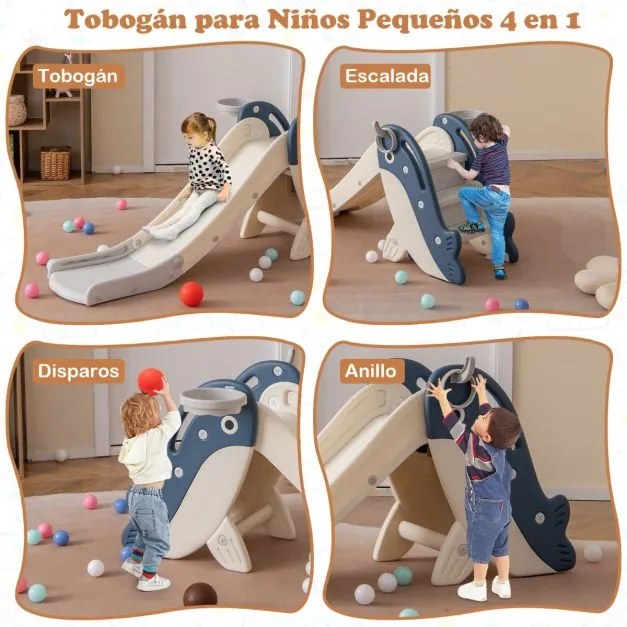 Escorrega dobrável com aro de basquetebol Bola bomba e aros para crianças a partir dos 3 anos 150 x 70 x 66 cm Azul