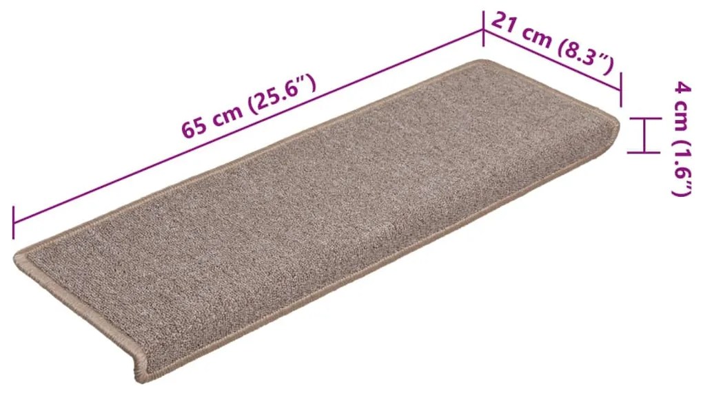 Tapete/carpete para degraus 15 pcs 65x21x4 cm castanho-claro