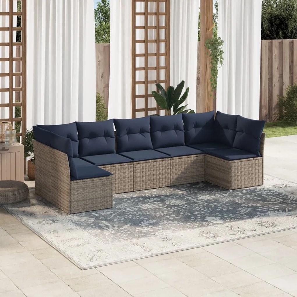 vidaXL 7 pcs conjunto sofás p/ jardim c/ almofadões vime PE cinzento