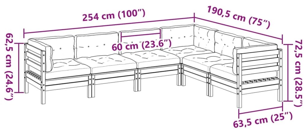 6 pcs conjunto sofás de jardim c/ almofadões pinho impregnado