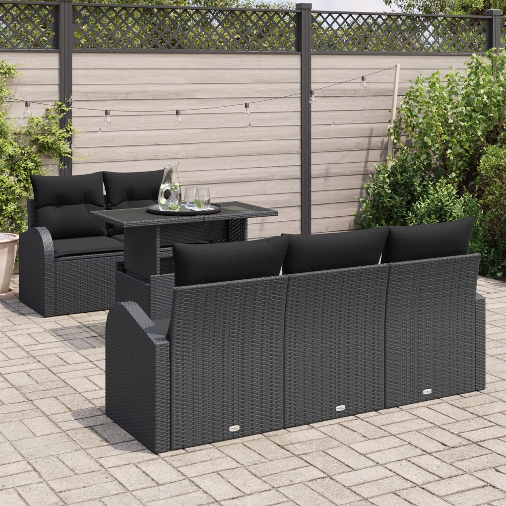 Conjunto de Sofá de Jardim vidaXL de 6 Peças com Almofadas Preto Ratta