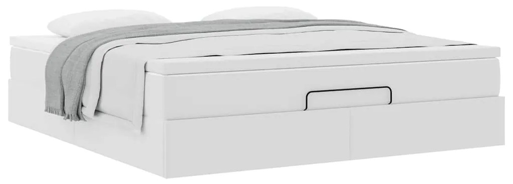 Estrutura de cama otomana com colchão branco couro falso