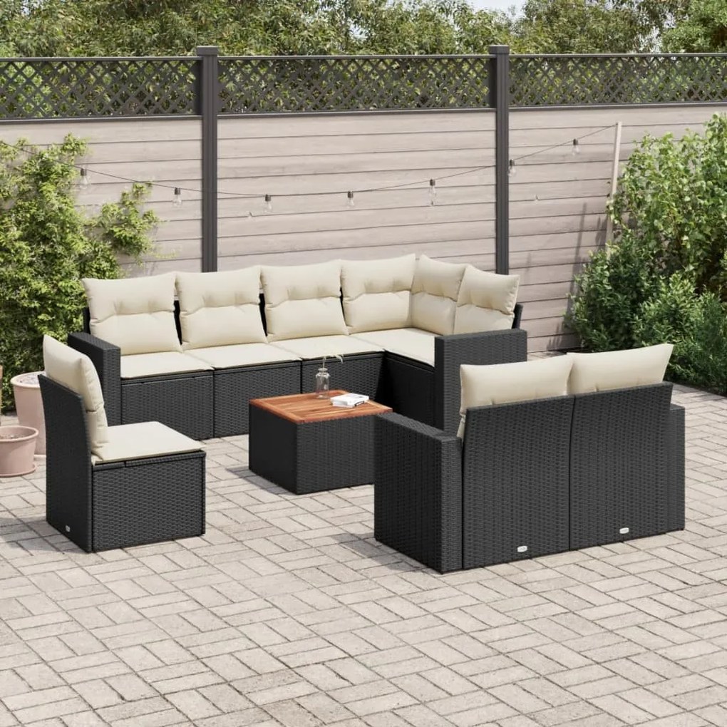 vidaXL 9 pcs conjunto de sofás p/ jardim c/ almofadões vime PE preto
