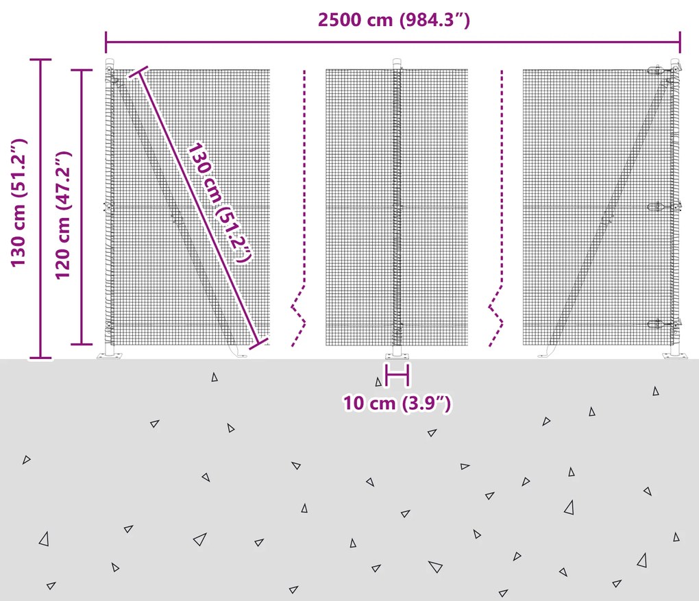 Cerca de Arame Soldado com 13 Postes Flangados 1,2x25 m Aço Galvanizad