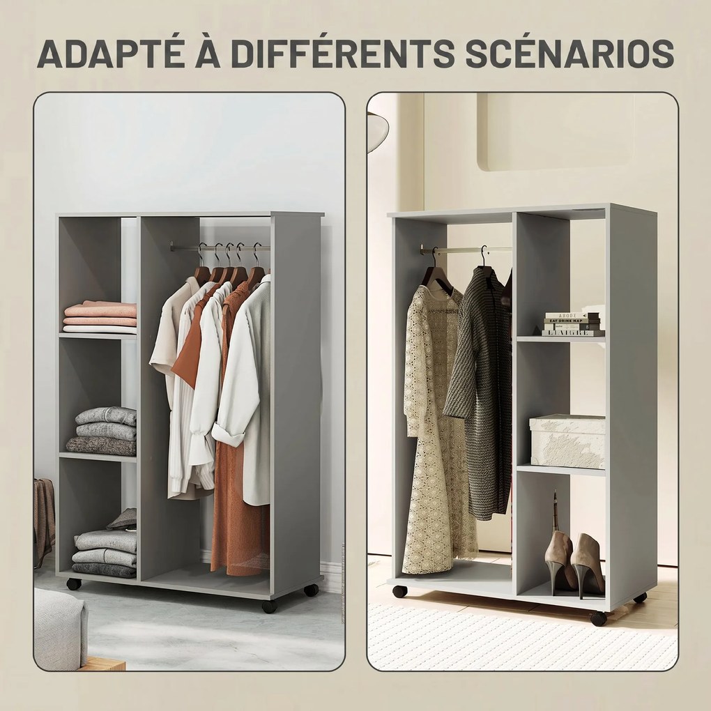Guarda Roupa aberto, 80 x 40 x 128 cm, Arrumação Aberta, Cinzento