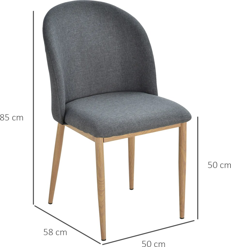 Conjunto de 2 Cadeiras de Jantar (MESA NÃO INCLUIDA), 50 x 58 x 85 cm, Design Escandinavo, Cinzento