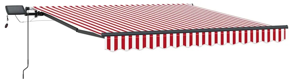 Toldo Retrátil Manual com LED Listrado Vermelho e Branco 350x250 cm