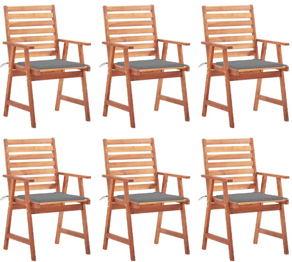 Cadeiras de jantar p/ jardim 6 pcs c/ almofadões acácia maciça