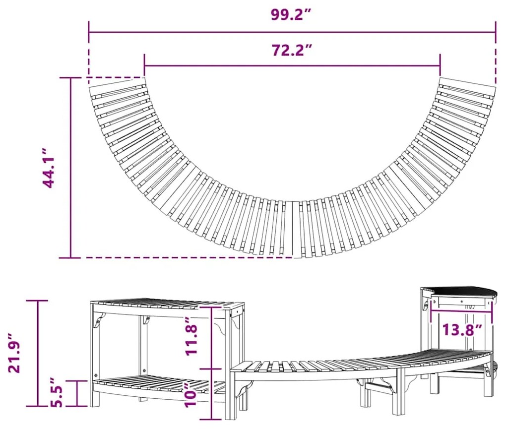 Surround para Hidromassagem Semicircular 252x111.5x55.5 cm Madeira Mac