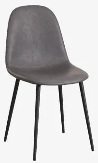 Pack De 4 Cadeiras De Jantar Glamm Preto & Couro Sintético Cinza Antracite & Polipiel - Sklum