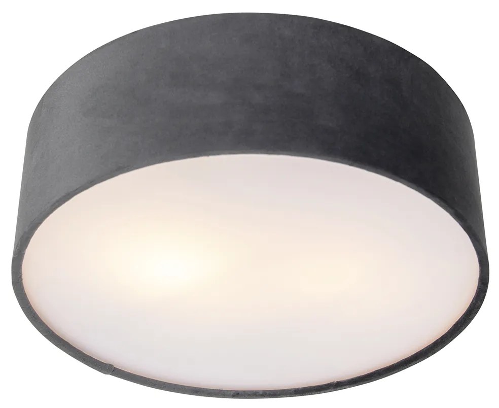 Candeeiro de teto moderno cinzento 30 cm com interior dourado - Drum Moderno