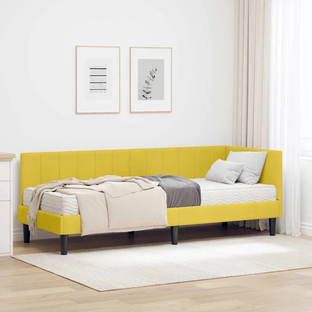 vidaXL Estrutura de Cama de Canto com Colchão 2 pcs Amarelo Veludo